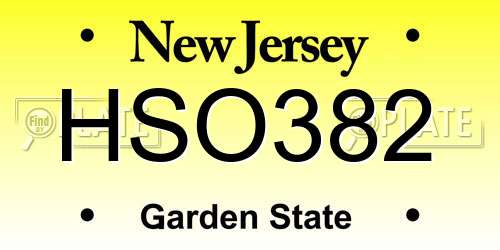 HSO382 New Jersey License Plate