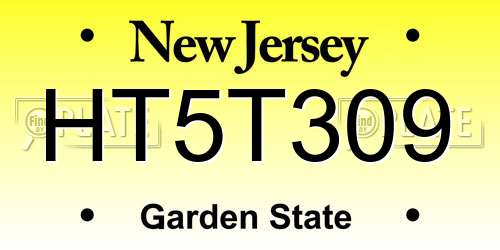 HT5T309 New Jersey License Plate