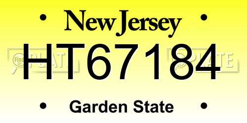 HT67184 New Jersey License Plate