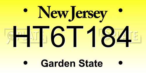 HT6T184 New Jersey License Plate
