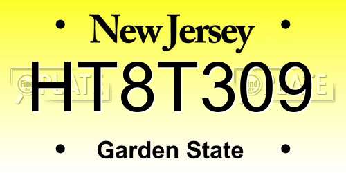 HT8T309 New Jersey License Plate
