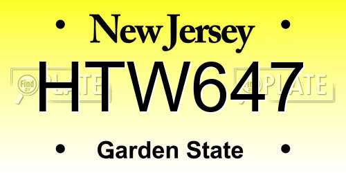 HTW647 New Jersey License Plate