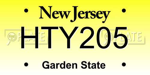 HTY205 New Jersey License Plate