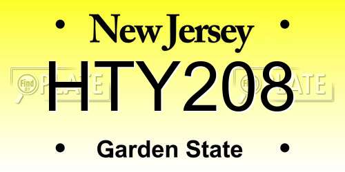 HTY208 New Jersey License Plate