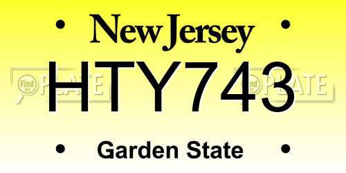 HTY743 New Jersey License Plate