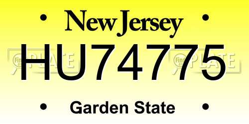 HU74775 New Jersey License Plate