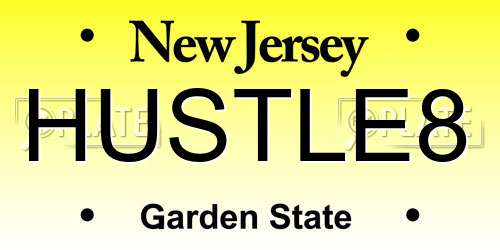 HUSTLE8 New Jersey License Plate