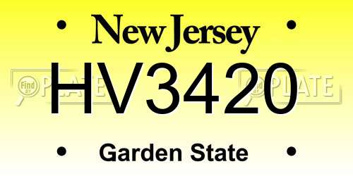 HV3420 New Jersey License Plate