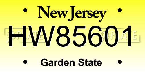 HW85601 New Jersey License Plate