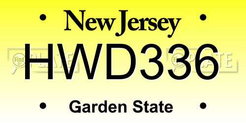HWD336 New Jersey License Plate