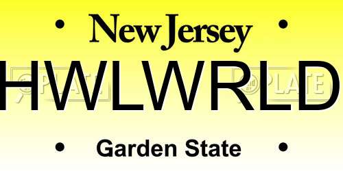 HWLWRLD New Jersey License Plate