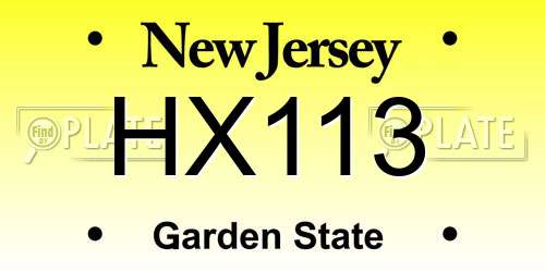 HX113 New Jersey License Plate
