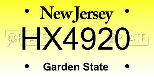 HX4920 New Jersey License Plate