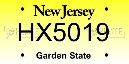 HX5019 New Jersey License Plate