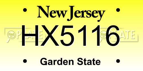 HX5116 New Jersey License Plate