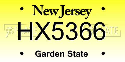 HX5366 New Jersey License Plate