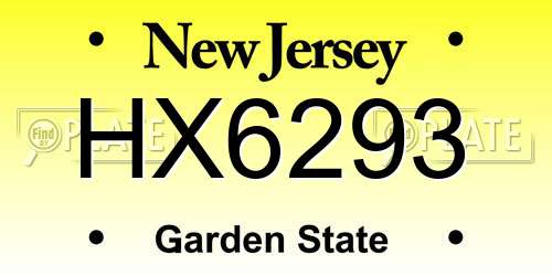 HX6293 New Jersey License Plate