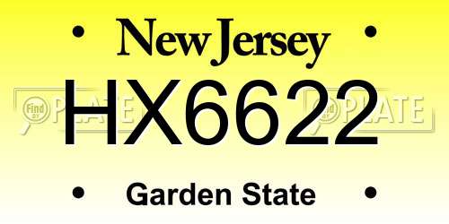HX6622 New Jersey License Plate
