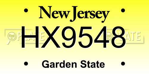 HX9548 New Jersey License Plate