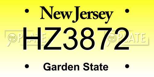 HZ3872 New Jersey License Plate