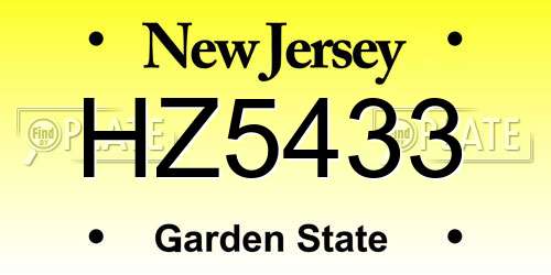 HZ5433 New Jersey License Plate