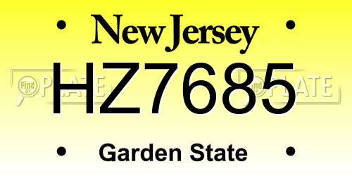 HZ7685 New Jersey License Plate
