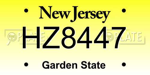 HZ8447 New Jersey License Plate