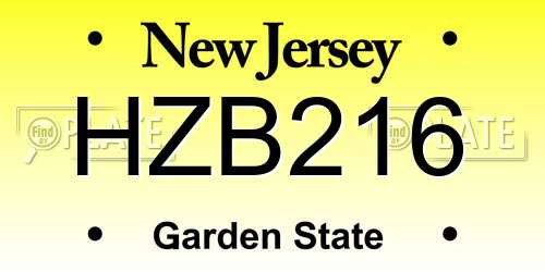 HZB216 New Jersey License Plate