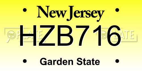 HZB716 New Jersey License Plate