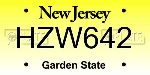 HZW642 New Jersey License Plate