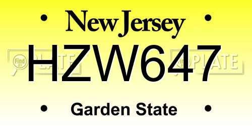 HZW647 New Jersey License Plate