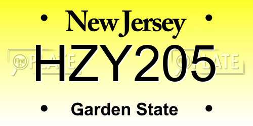 HZY205 New Jersey License Plate