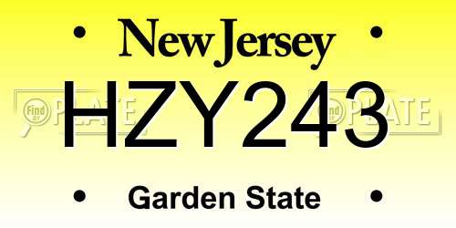 HZY243 New Jersey License Plate