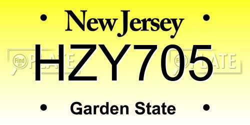 HZY705 New Jersey License Plate