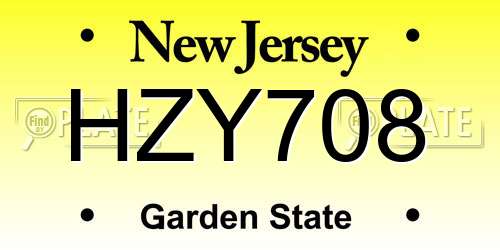 HZY708 New Jersey License Plate