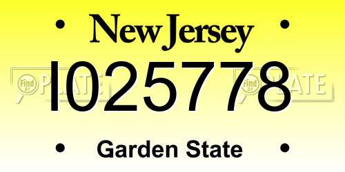 I025778 New Jersey License Plate