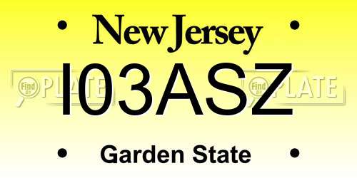 I03ASZ New Jersey License Plate