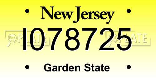 I078725 New Jersey License Plate
