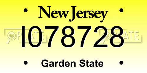 I078728 New Jersey License Plate