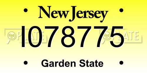 I078775 New Jersey License Plate