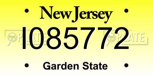 I085772 New Jersey License Plate