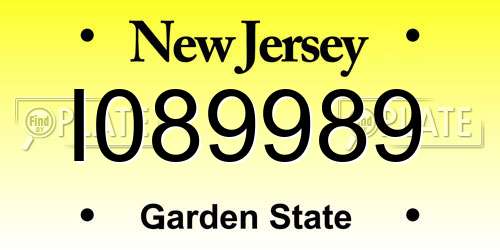 I089989 New Jersey License Plate