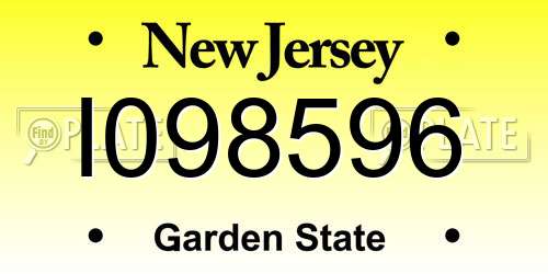 I098596 New Jersey License Plate