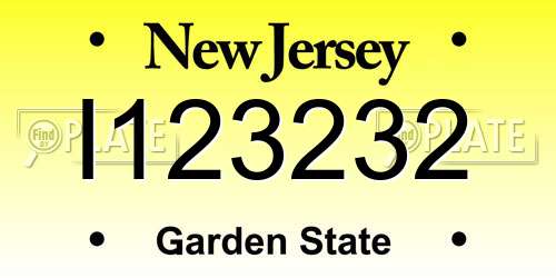 I123232 New Jersey License Plate