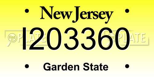 I203360 New Jersey License Plate