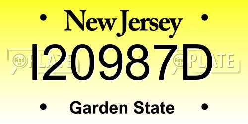 I20987D New Jersey License Plate