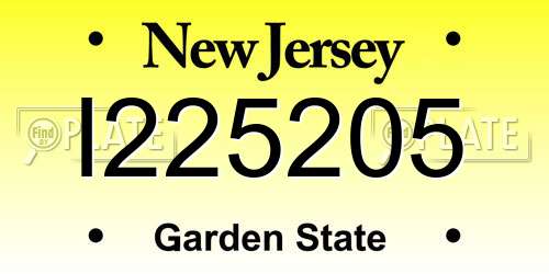 I225205 New Jersey License Plate