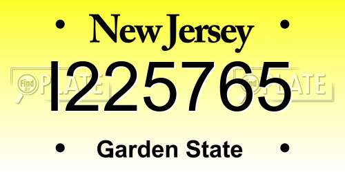 I225765 New Jersey License Plate