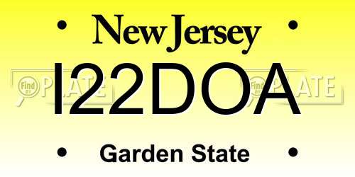 I22DOA New Jersey License Plate