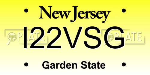 I22VSG New Jersey License Plate